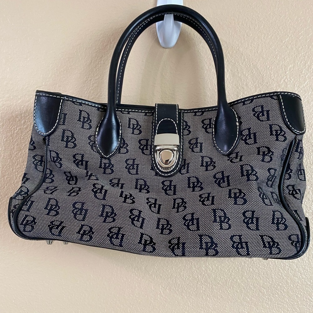 Dooney & Burke‎ Black Gray Signature Small Double Handle Tote Silver Hardware